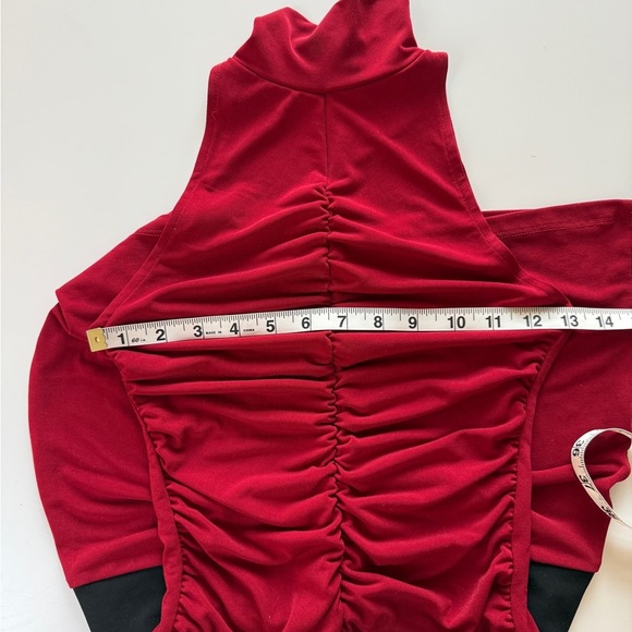 Y2K Frederick’s of Hollywood Mini Dress Mock Neck Red Ruched Sexy Form Fitting - Picture 4 of 6